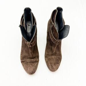 Rag & Bone Brown Suede Leather Bootie Cross Strapped Block Heel Size 40